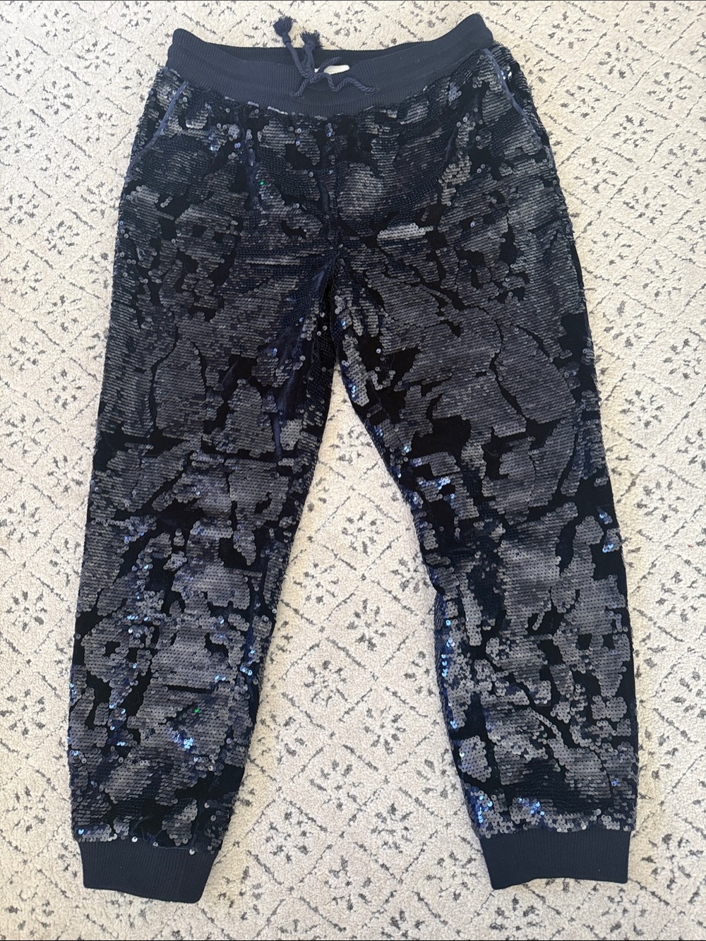 Anthropologie Black Sequin Joggers with Shimmer